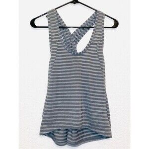ZYIA Gray Striped Athletic Tank Top Criss Cross Back Lightweight Workout Size S